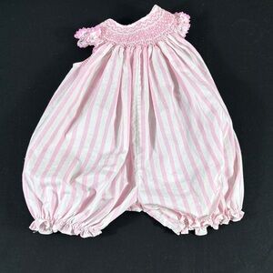 Charming Pink and White Striped Bubble Romper with Smocking